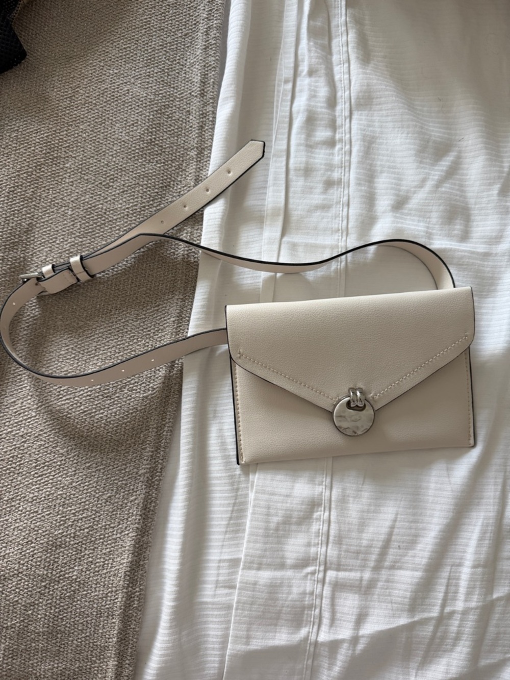 Cream Crossbody Envelope Bag with Silver Hardware